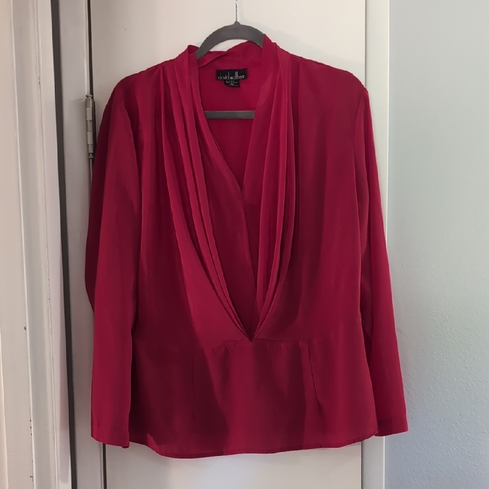 Chic Red Blouse with Draped Neckline